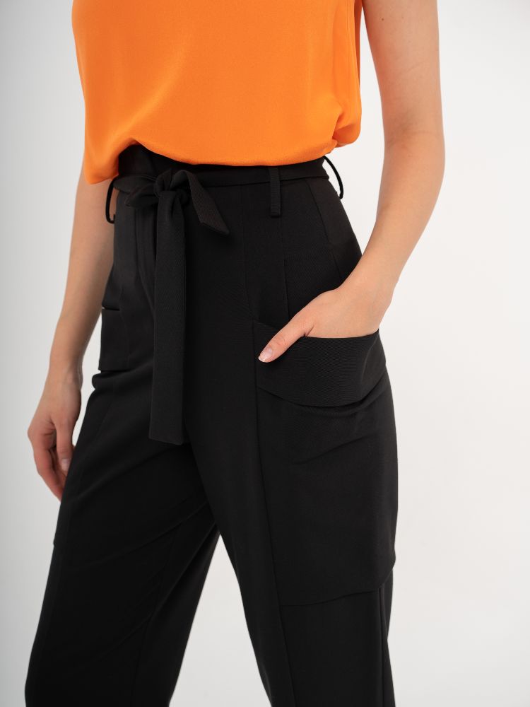 Wide-leg trousers with tie belt