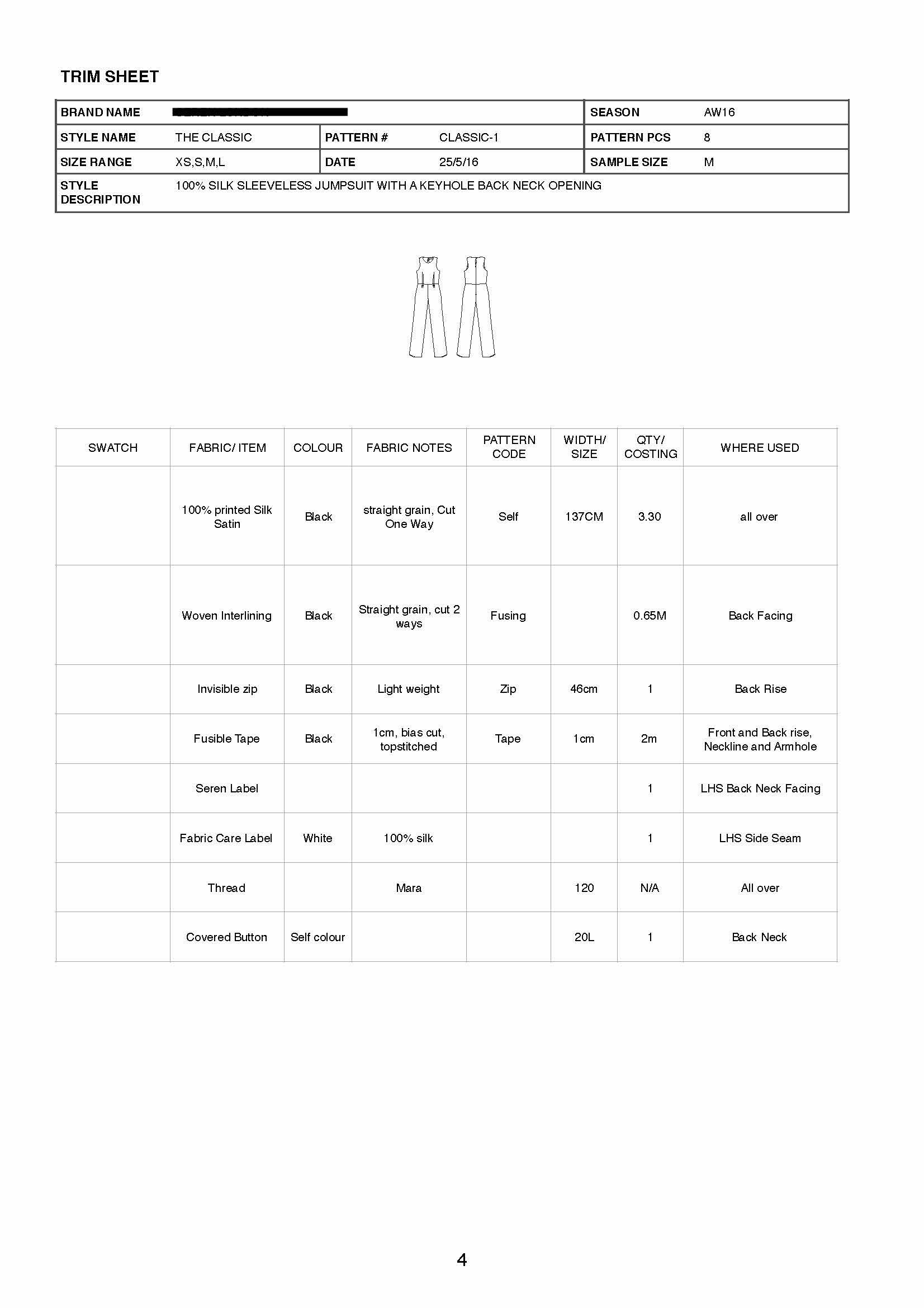 Tech Pack - BOM- Bill of Materilas